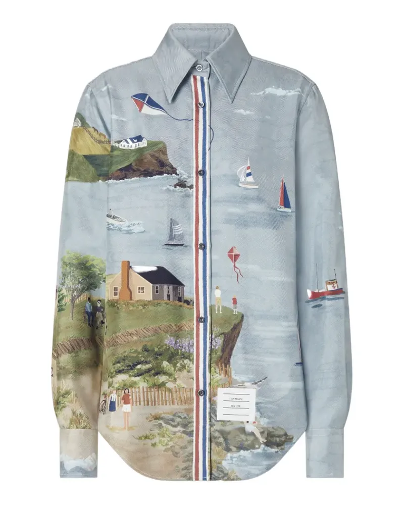 Thom Browne Nantucket Seidenhemd mit Scenic-Print - Blau Blau