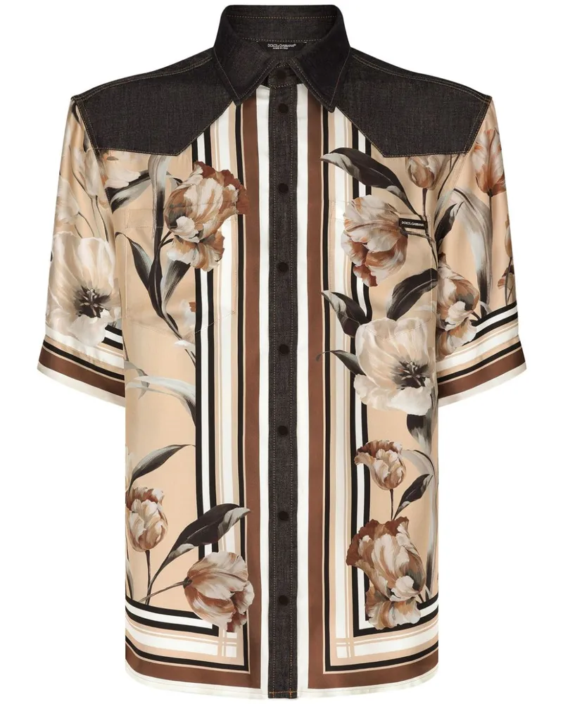 Dolce & Gabbana Jeanshemd mit Blumen-Print - Braun Braun