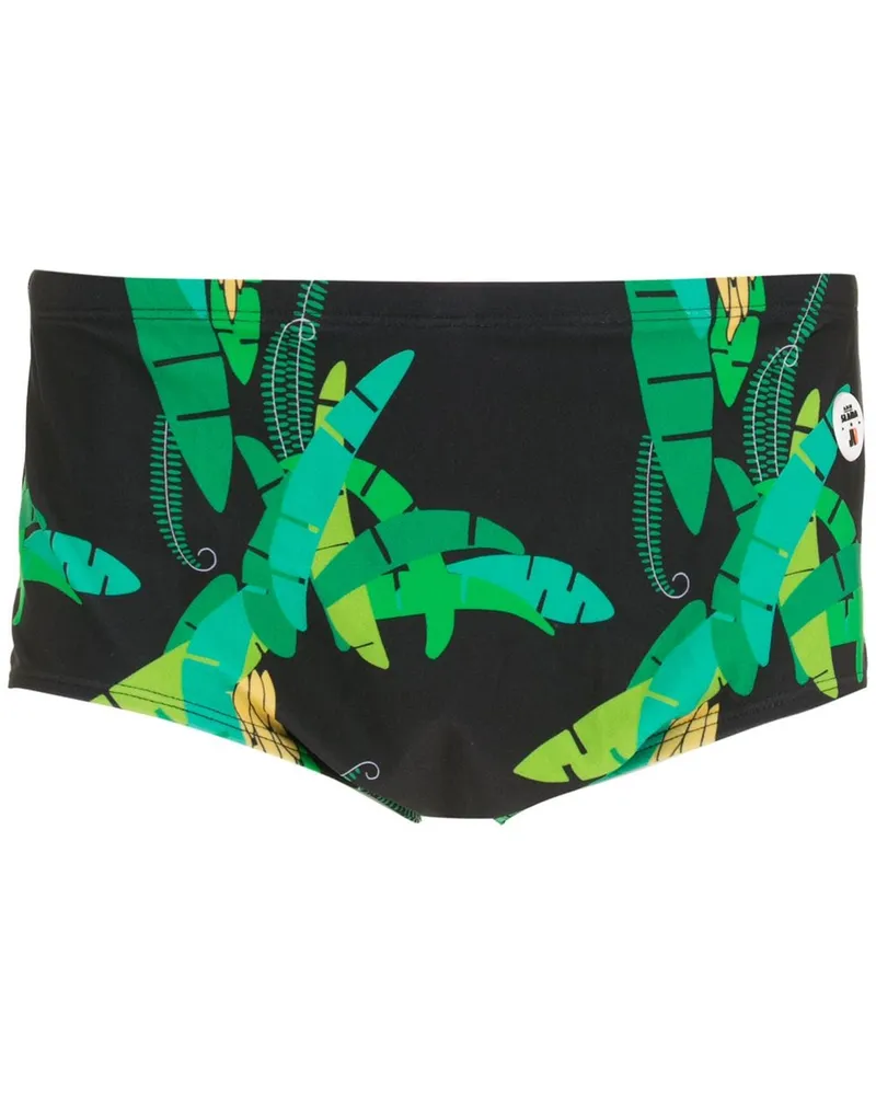 Amir Slama Badehose mit Blatt-Print Schwarz
