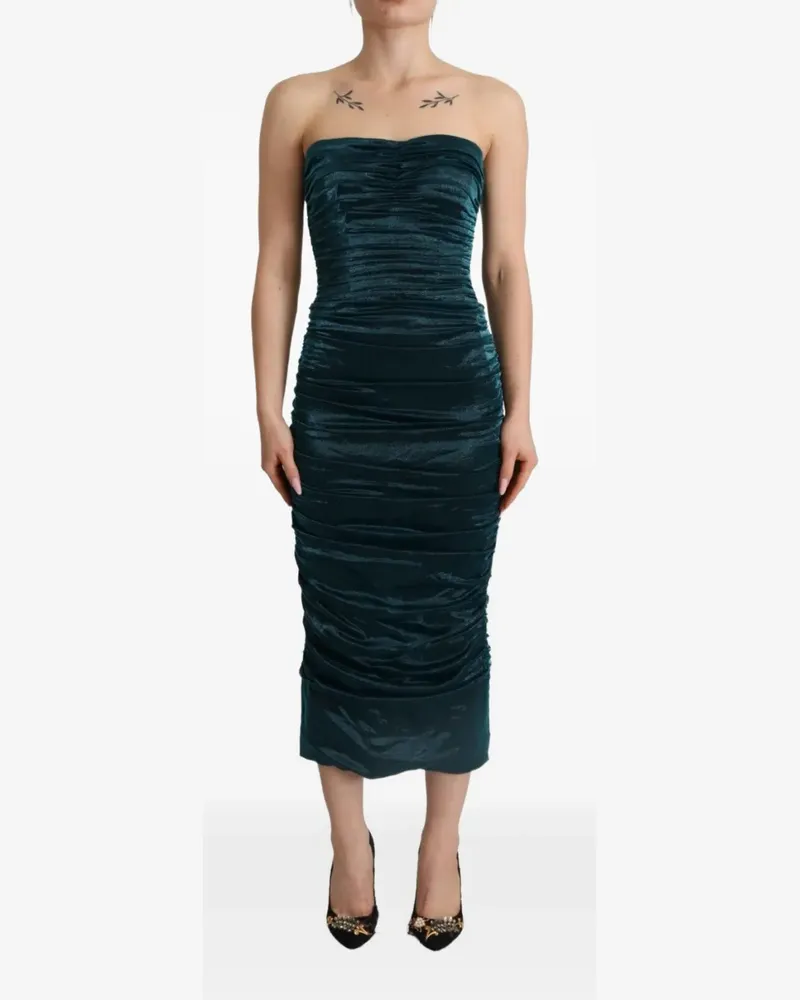 Dolce & Gabbana ruched strapless midi dress - Blau Blau