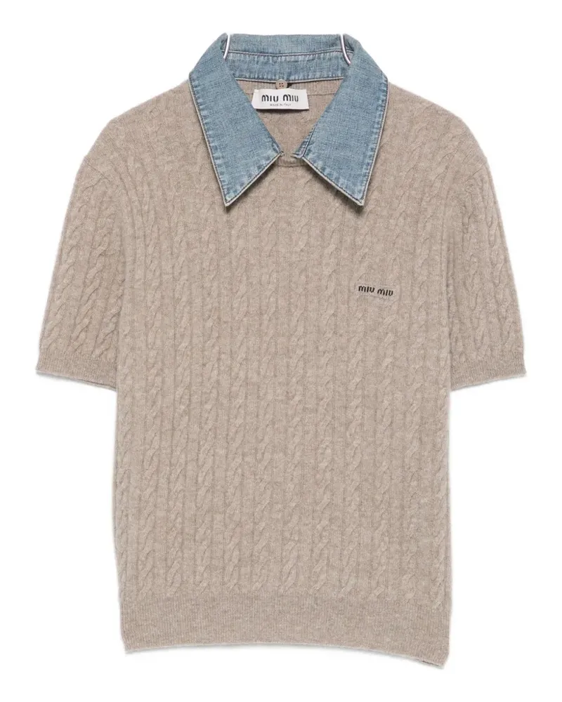Miu Miu cable-knit short-sleeve sweater - Braun Braun