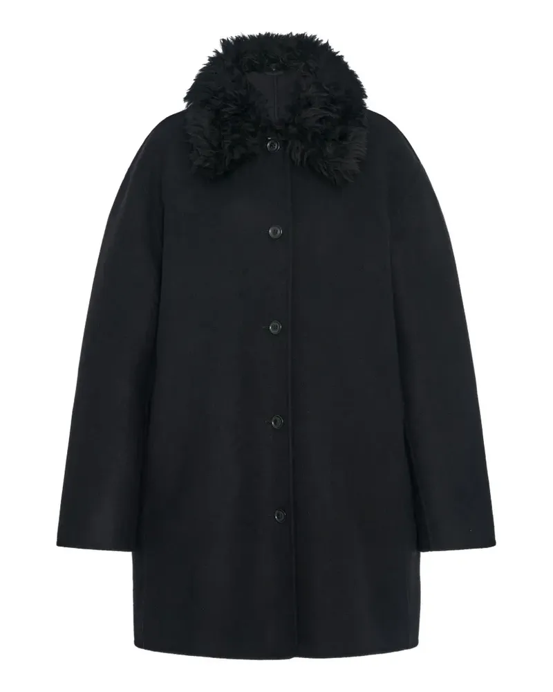 Another Tomorrow Balmacaan faux-fur collar coat - Schwarz Schwarz