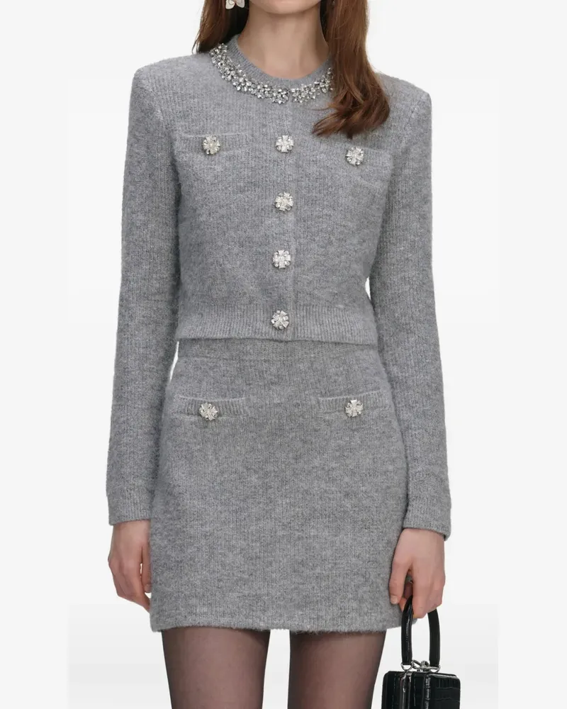 Self-Portrait Cardigan mit Kristallen - Grau Grau