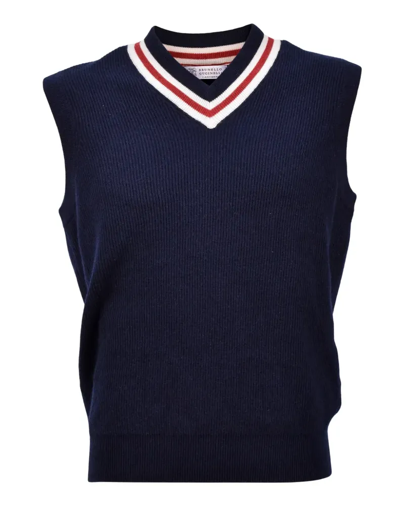 Brunello Cucinelli striped-trim ribbed-knit vest - Blau Blau