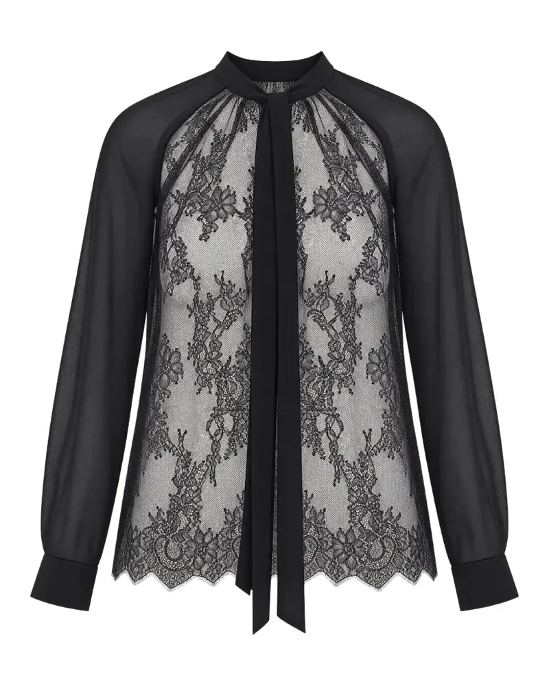 Liu Jo lace-panelled tie-neck shirt - Schwarz Schwarz