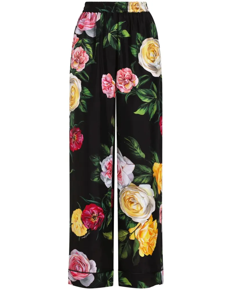 Dolce & Gabbana Hose mit Rosen-Print - Schwarz Schwarz