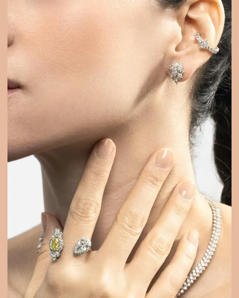 YEPREM 18kt Weißgoldohrstecker mit Diamanten - Silber Silber
