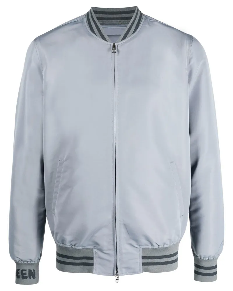 Alexander McQueen Bomberjacke aus Seide mit Logo-Print - Grau Grau