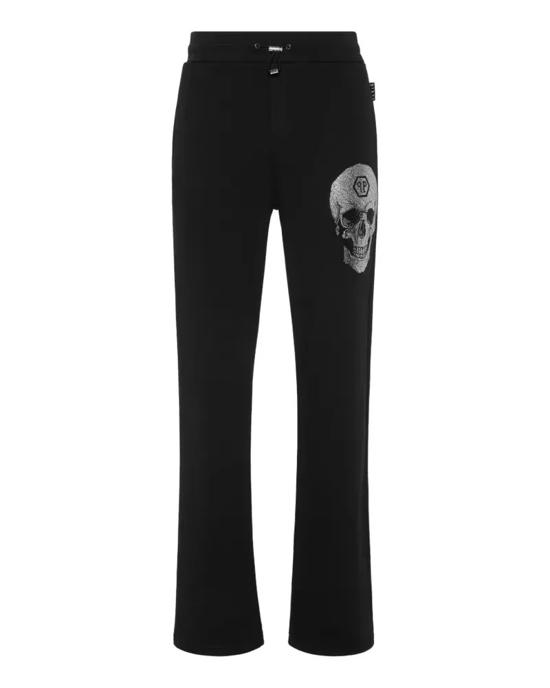 Philipp Plein Jogginghose mit Kristall-Totenkopf - Schwarz Schwarz