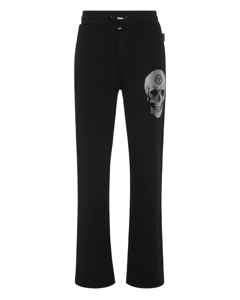 Philipp Plein Jogginghose mit Kristall-Totenkopf - Schwarz Schwarz