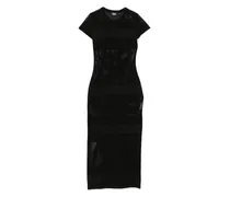Maxikleid aus Mesh mit Logo - Schwarz