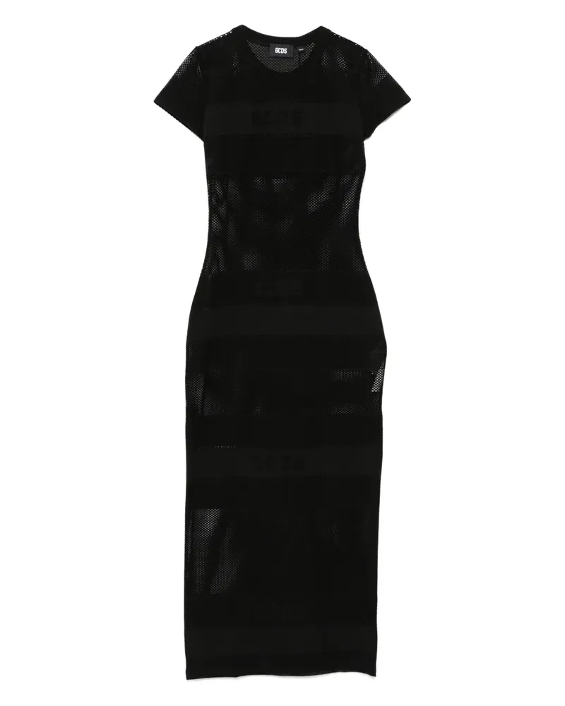 GCDS Maxikleid aus Mesh mit Logo - Schwarz Schwarz