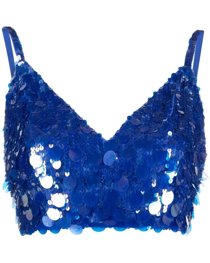 P.A.R.O.S.H. Paillettentop mit V-Ausschnitt - Blau Blau