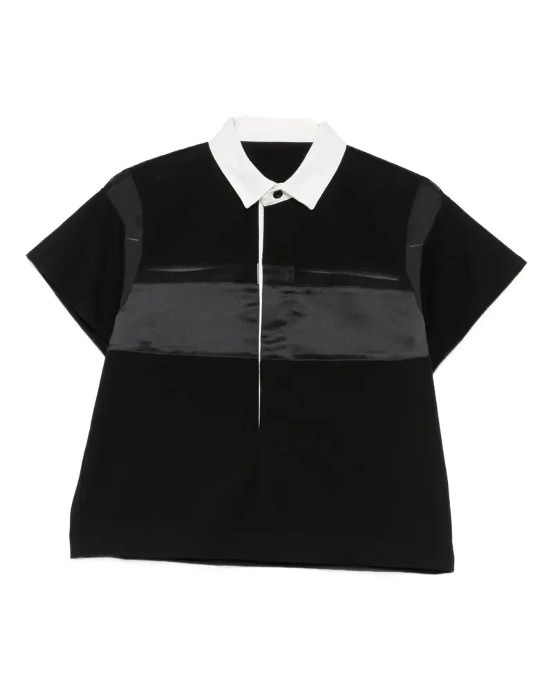 Sacai ruffled-sleeve panelled polo top - Schwarz Schwarz