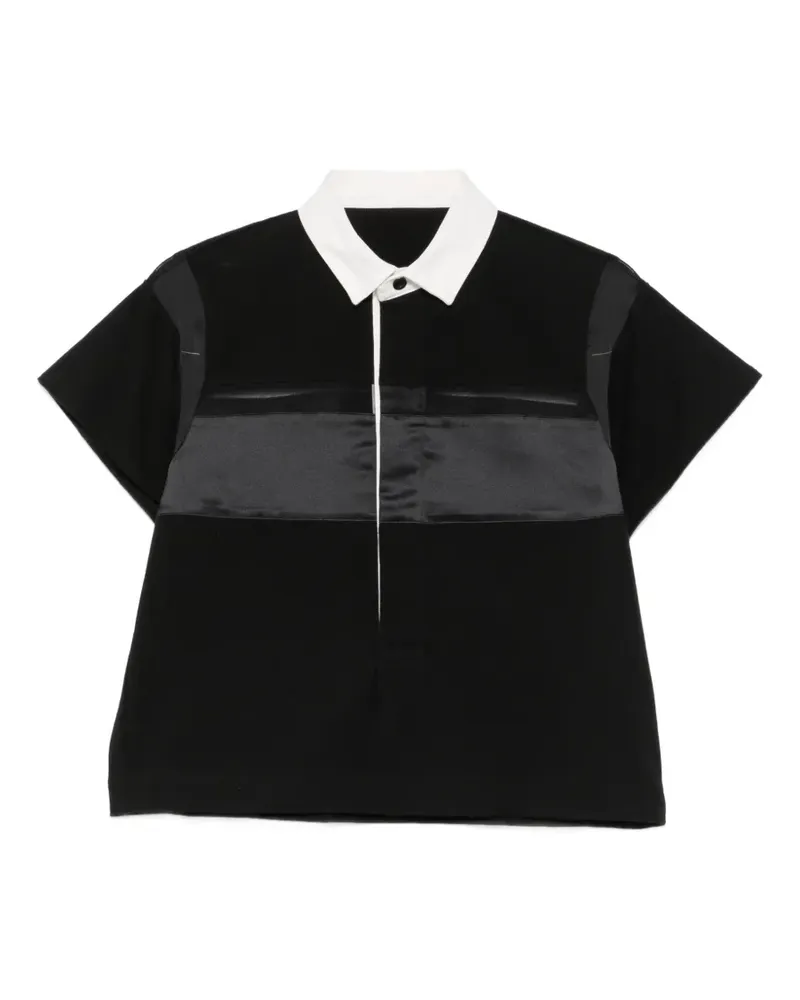 Sacai ruffled-sleeve panelled polo top - Schwarz Schwarz