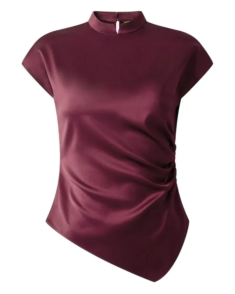 Shanghai Tang Drapierte Tang Top Seidenbluse mit Stehkragen - Braun Braun