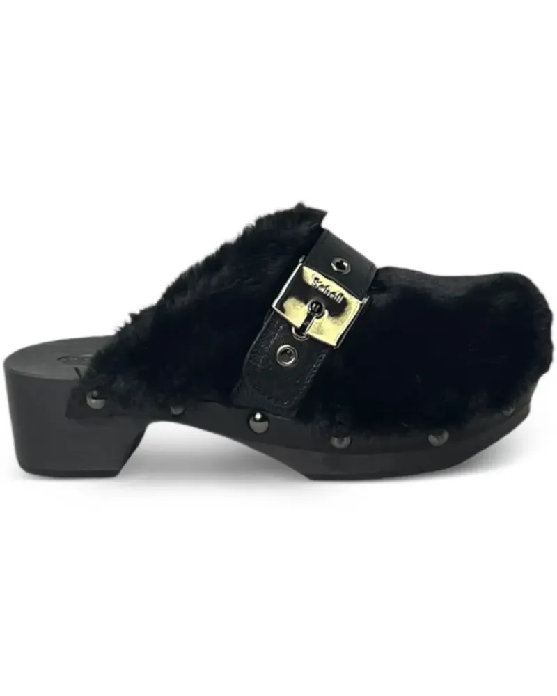 Scholl Pescura Alaska Sandalen mit Pelzschnalle 50mm - Schwarz Schwarz