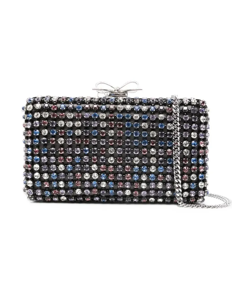 Self-Portrait multi crystal chainmail clutch - Schwarz Schwarz
