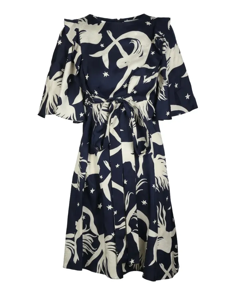 Valentino Garavani ruffled mermaid-print midi dress - Blau Blau