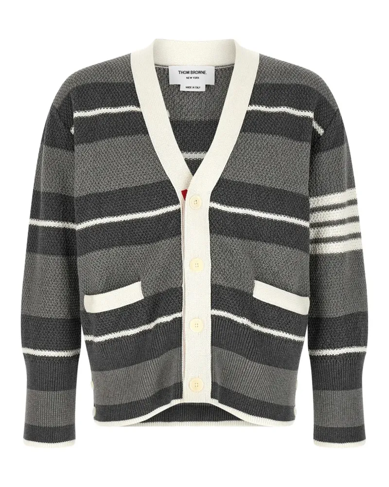 Thom Browne Gestreifter Cardigan mit V-Ausschnitt - Grau Grau