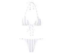 Gestreifter Triangel-Bikini - Weiß