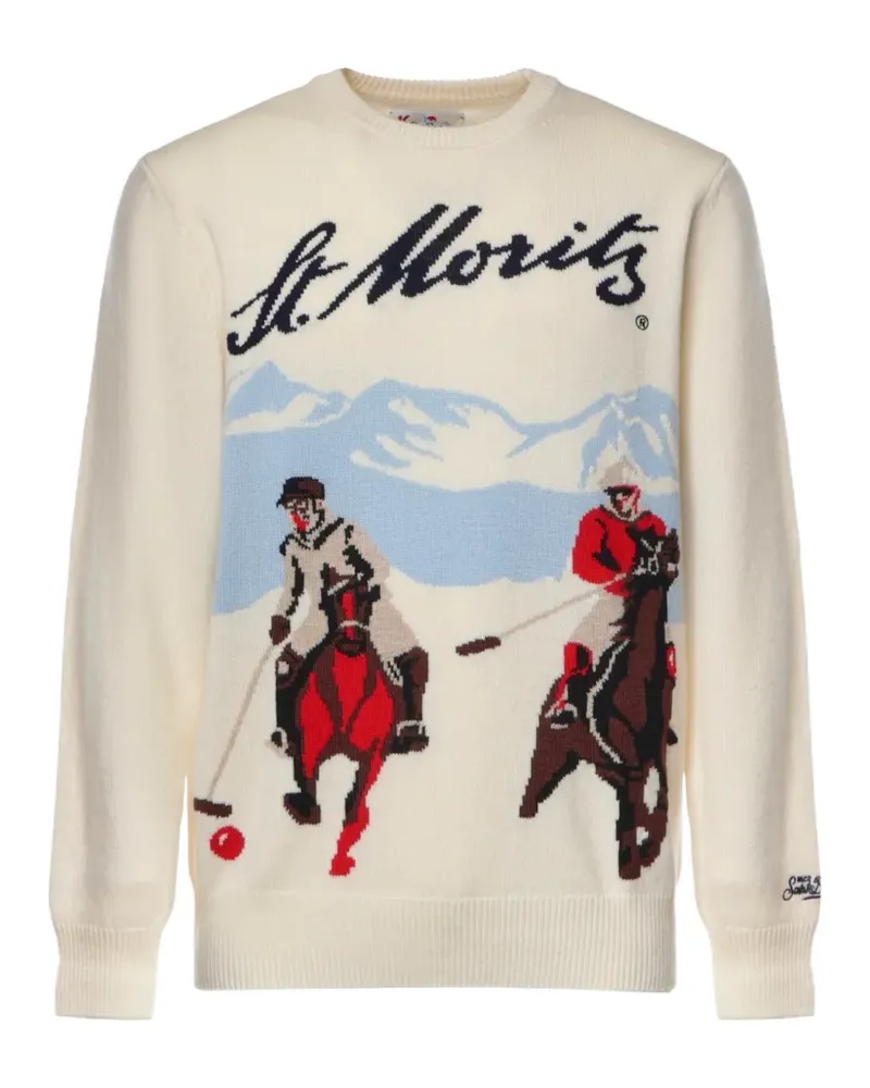 MC2 Saint Barth grey Heron crewneck knit with St. Moritz intarsia | special edition - Nude Nude