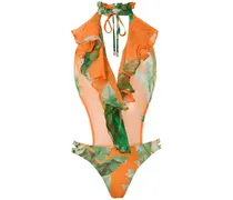 Badeanzug mit Rüschen - Orange