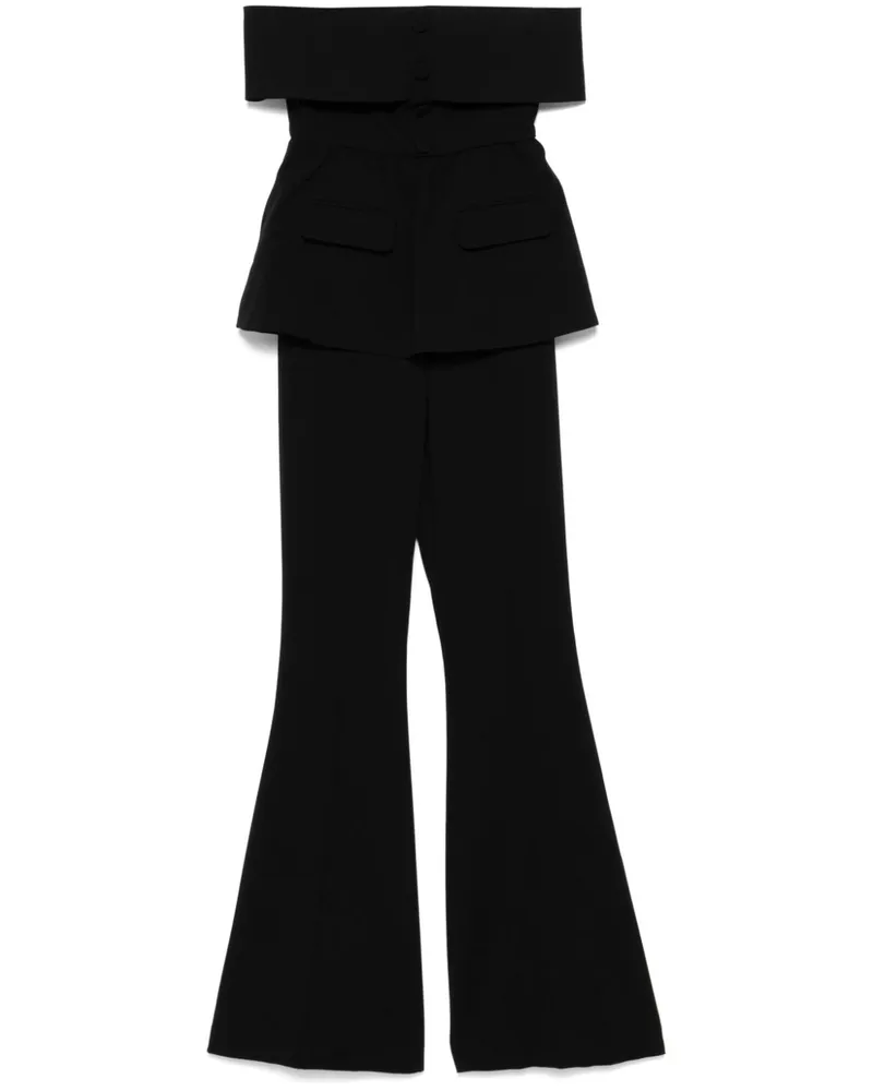 Self-Portrait Schulterfreier Krepp-Jumpsuit - Schwarz Schwarz