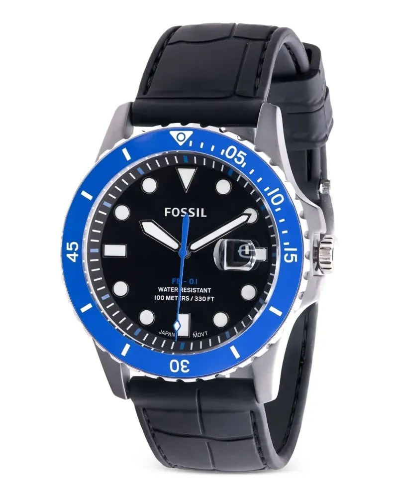 Fossil leather-strap 42mm watch - Schwarz Schwarz