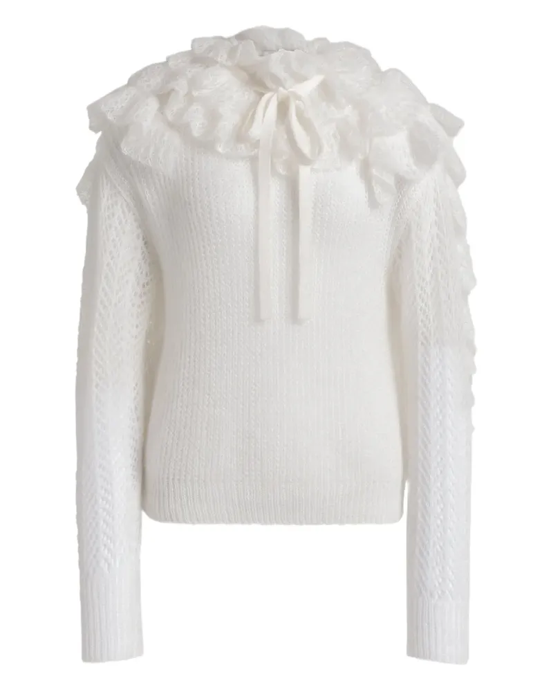 Alberta Ferretti Gerüschter Pullover mit Krawatte - Weiß Weiß
