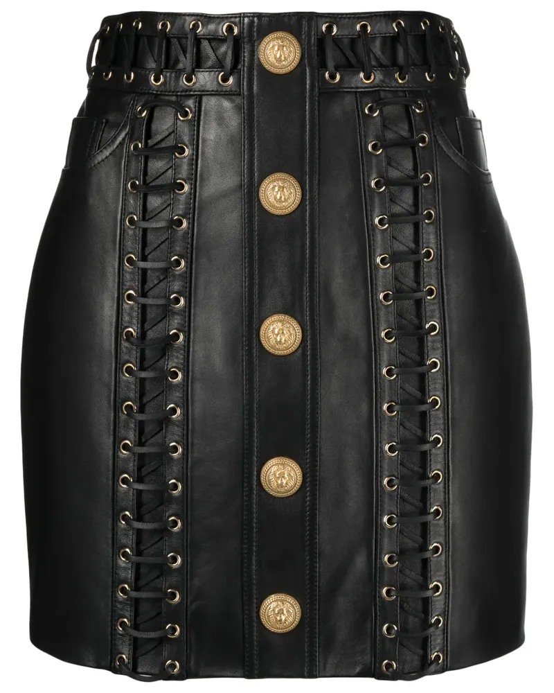Balmain Minirock mit Ösen - Schwarz Schwarz