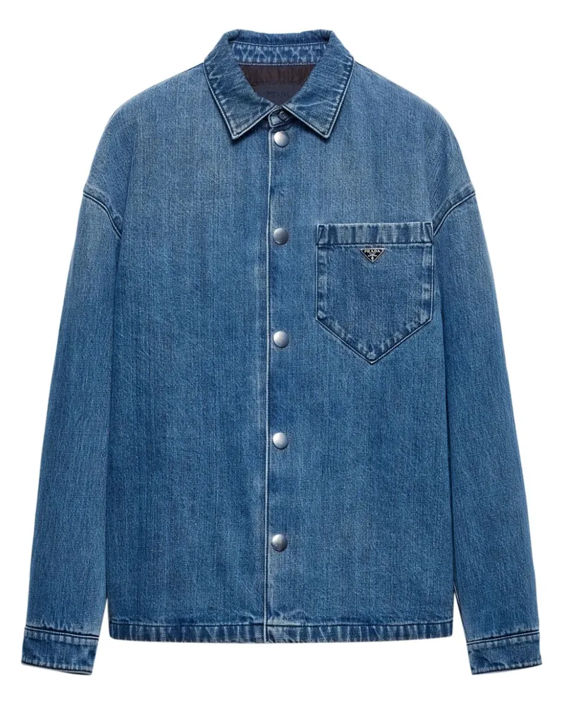 Prada Jeanshemd mit emailliertem Triangel-Logo - Blau Blau