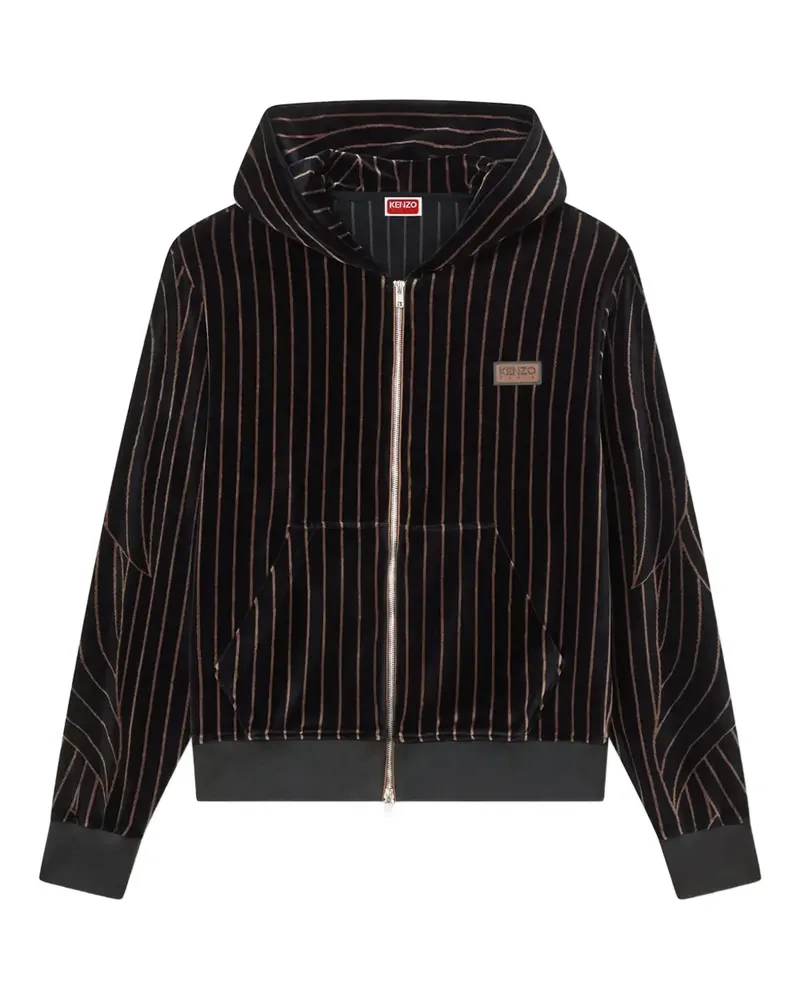 Kenzo leaf stripe zipped velvet hoodie - Schwarz Schwarz