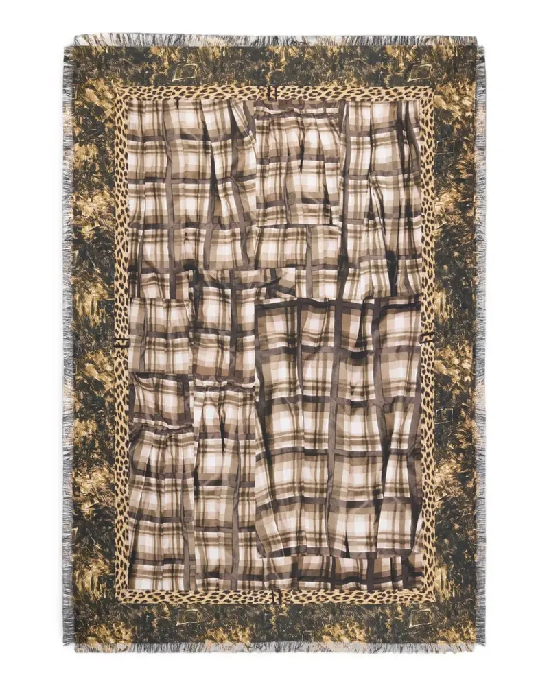 Pierre-Louis Mascia Karierter Aloeuw Schal mit Leopardenprint - Braun Braun