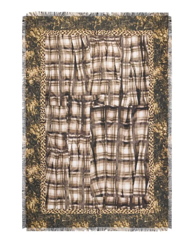 Pierre-Louis Mascia Karierter Aloeuw Schal mit Leopardenprint - Braun Braun