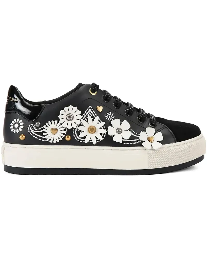 Kurt Geiger floral-appliqué studded sneakers - Schwarz Schwarz