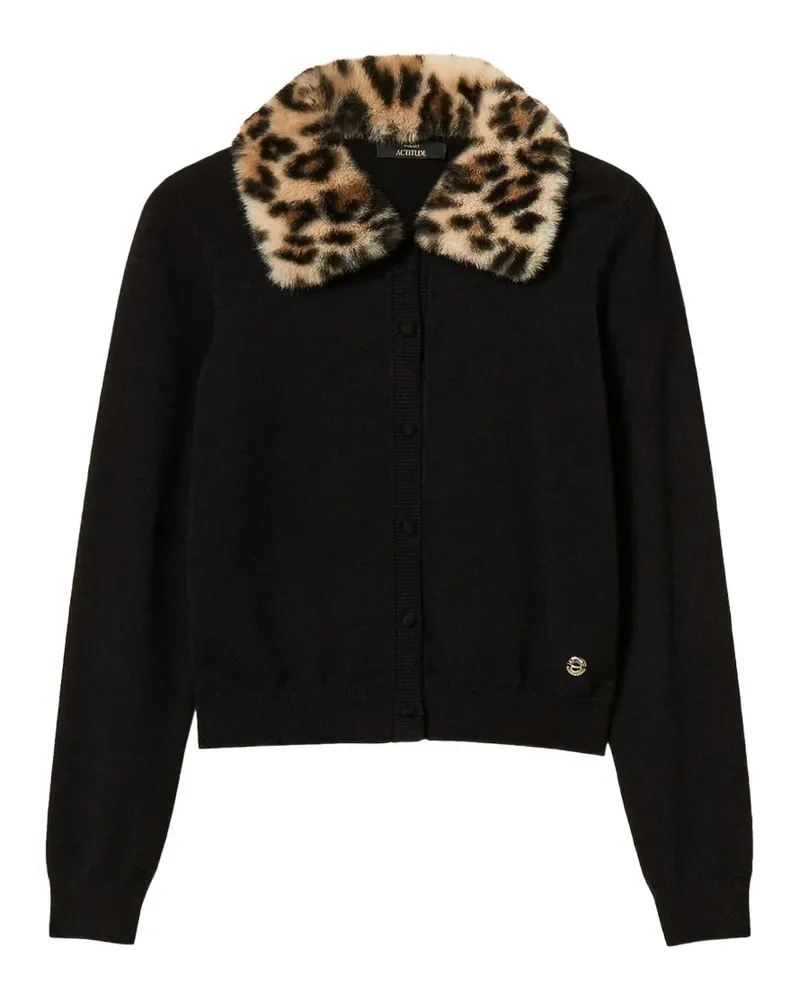 Twin-Set Jacke mit Faux Fur und Strickkragen - Schwarz Schwarz