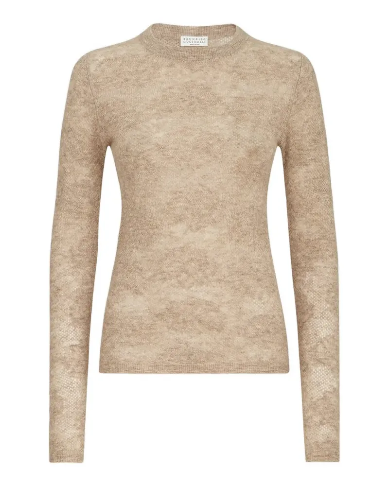 Brunello Cucinelli Pullover aus Seide, Alpaka und Wolle mit Blütenspitze - Nude Nude
