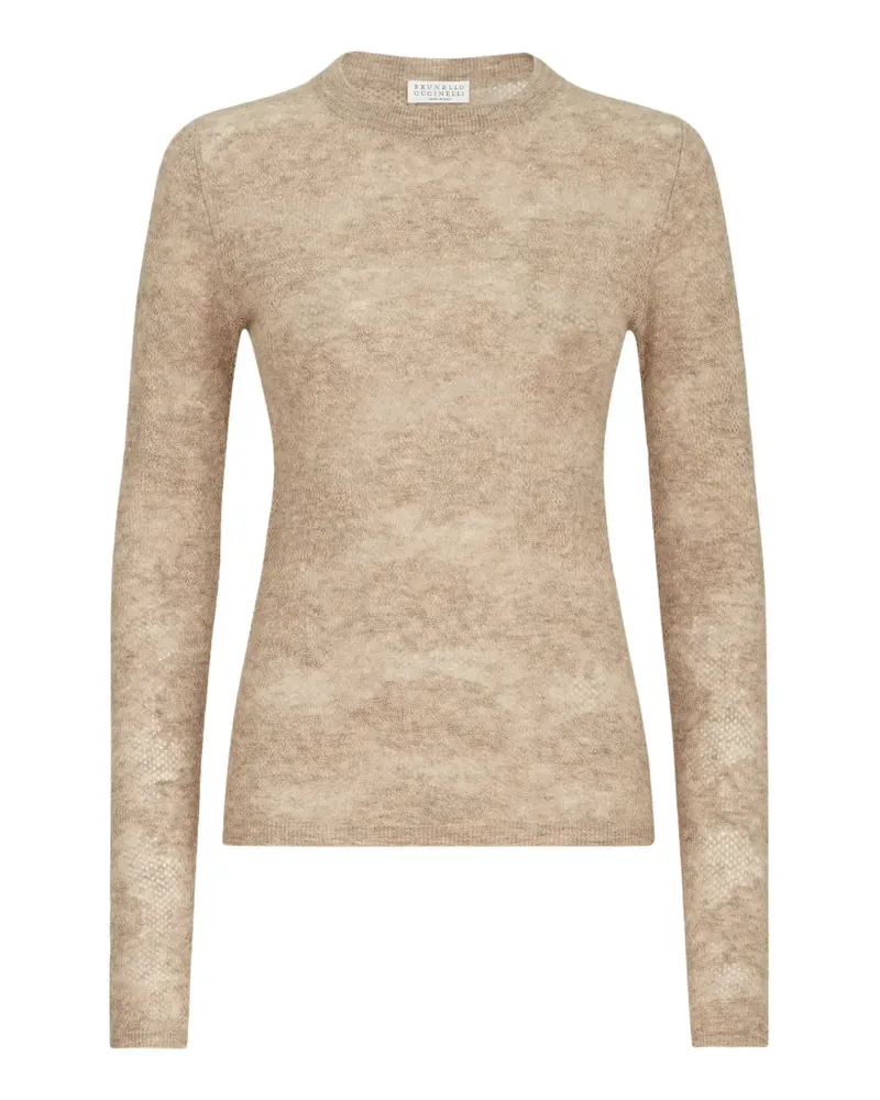 Brunello Cucinelli Pullover aus Seide, Alpaka und Wolle mit Blütenspitze - Nude Nude