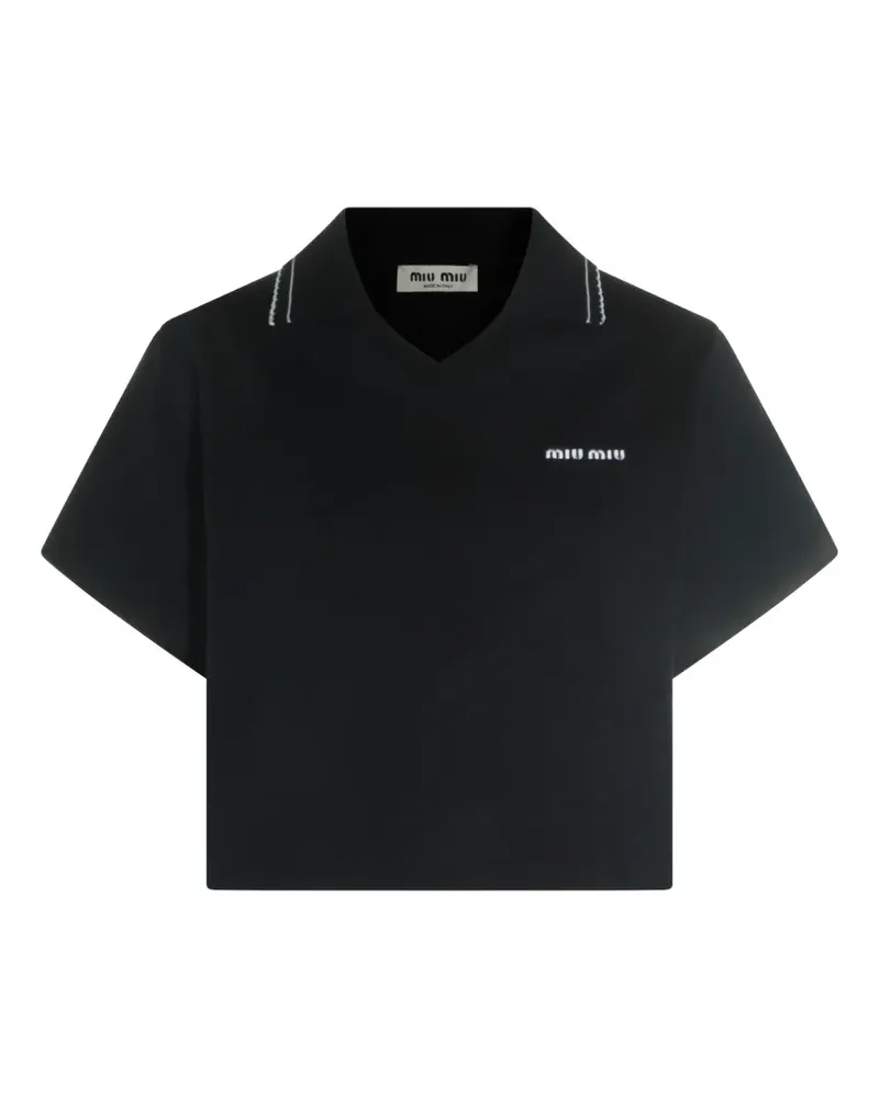 Miu Miu logo-embroidered contrast-trim T-shirt - Schwarz Schwarz