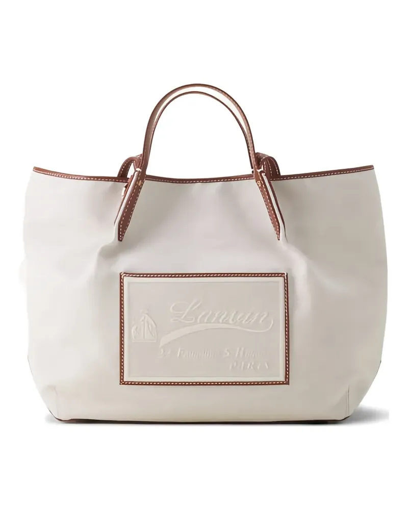 Lanvin Catch leather-trim logo-patch tote bag - Nude Nude