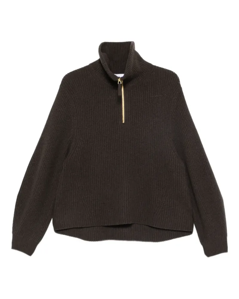 FTC Cashmere Gerippter Pullover mit kurzem Reißverschluss - Braun Braun