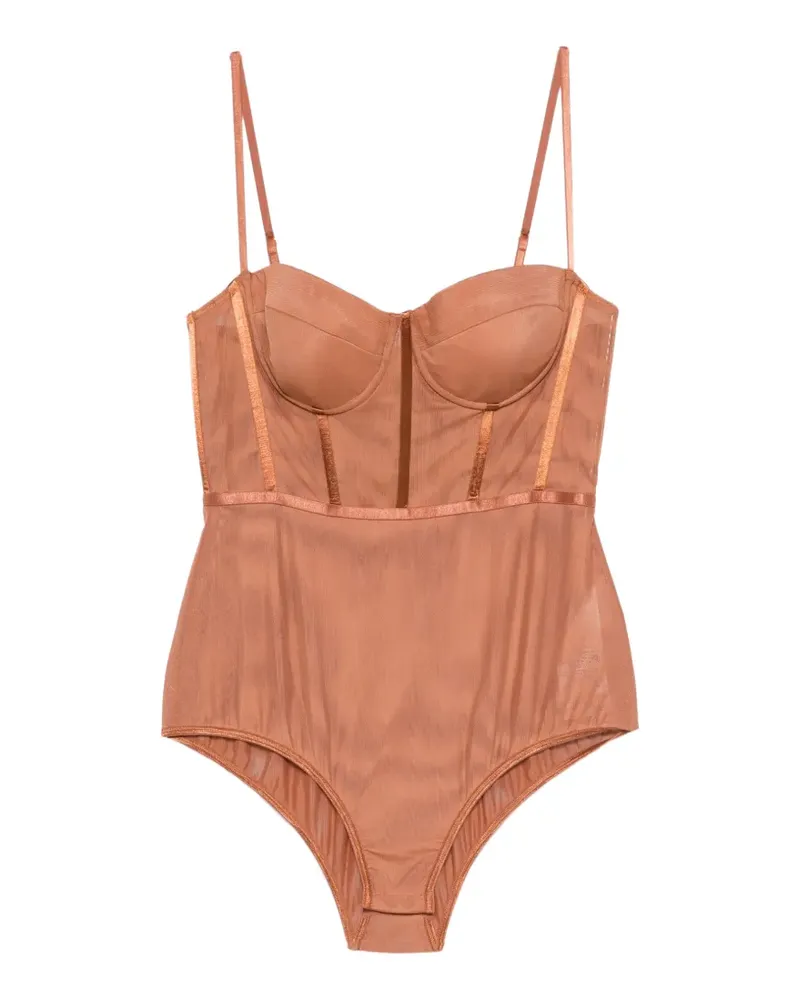 Zimmermann ribbon-trim corset bodysuit - Orange Orange