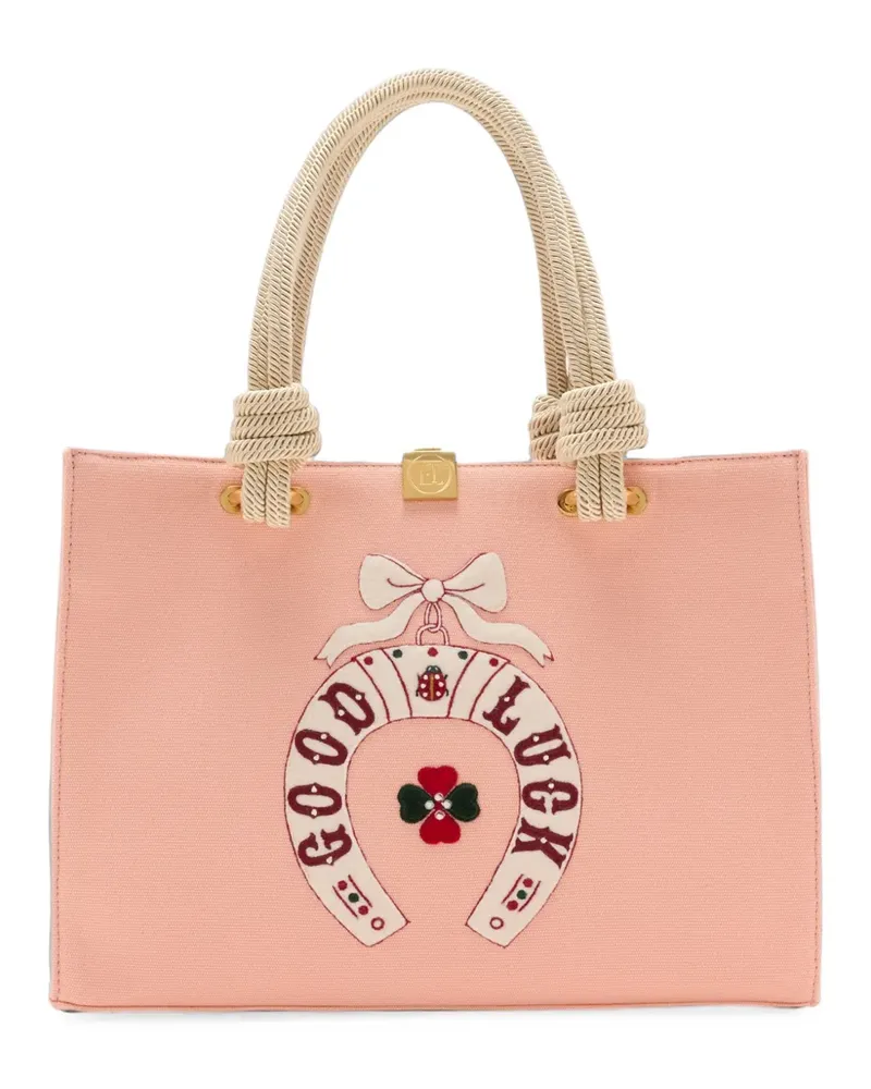 Olympia Le-Tan x Mlle Mouns kleine Good Luck Tote Bag mit geknotetem Henkel - Rosa Rosa