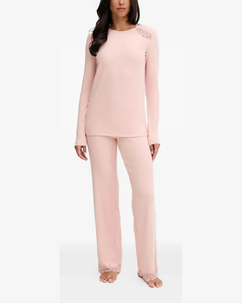 Twin-Set Gerippter Pyjama mit Spitzenbesatz - Rosa Rosa