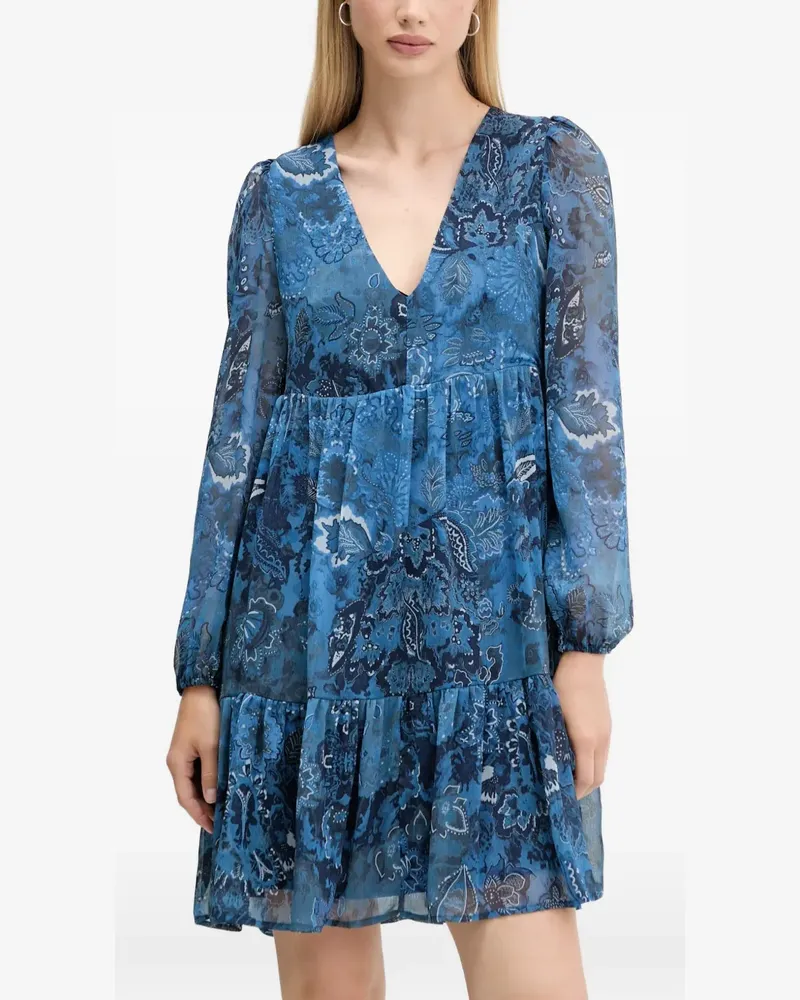 Desigual tiered paisley mini dress - Blau Blau