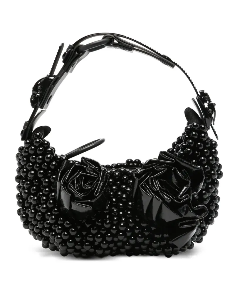 Innerraum Mini-Tasche mit Blumenapplikation - Schwarz Schwarz