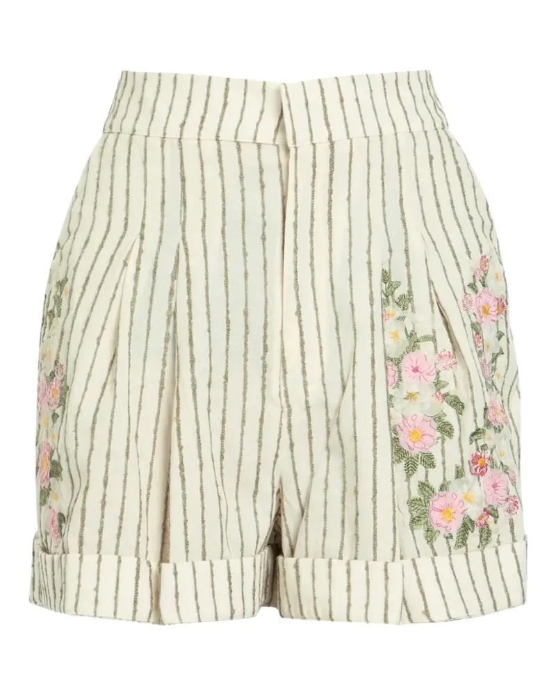 AGUA BENDITA Rommy floral-embroidered striped shorts - Nude Nude