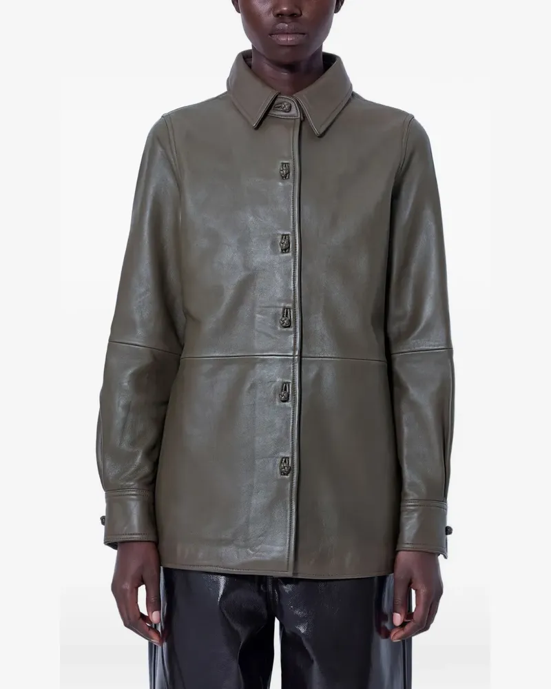 Róhe Lederjacke mit Knopfleiste - Grün Grün