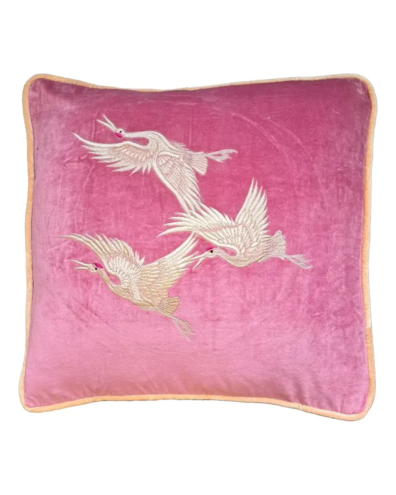 Les-Ottomans Besticktes Kissen aus Samt - Rosa Rosa